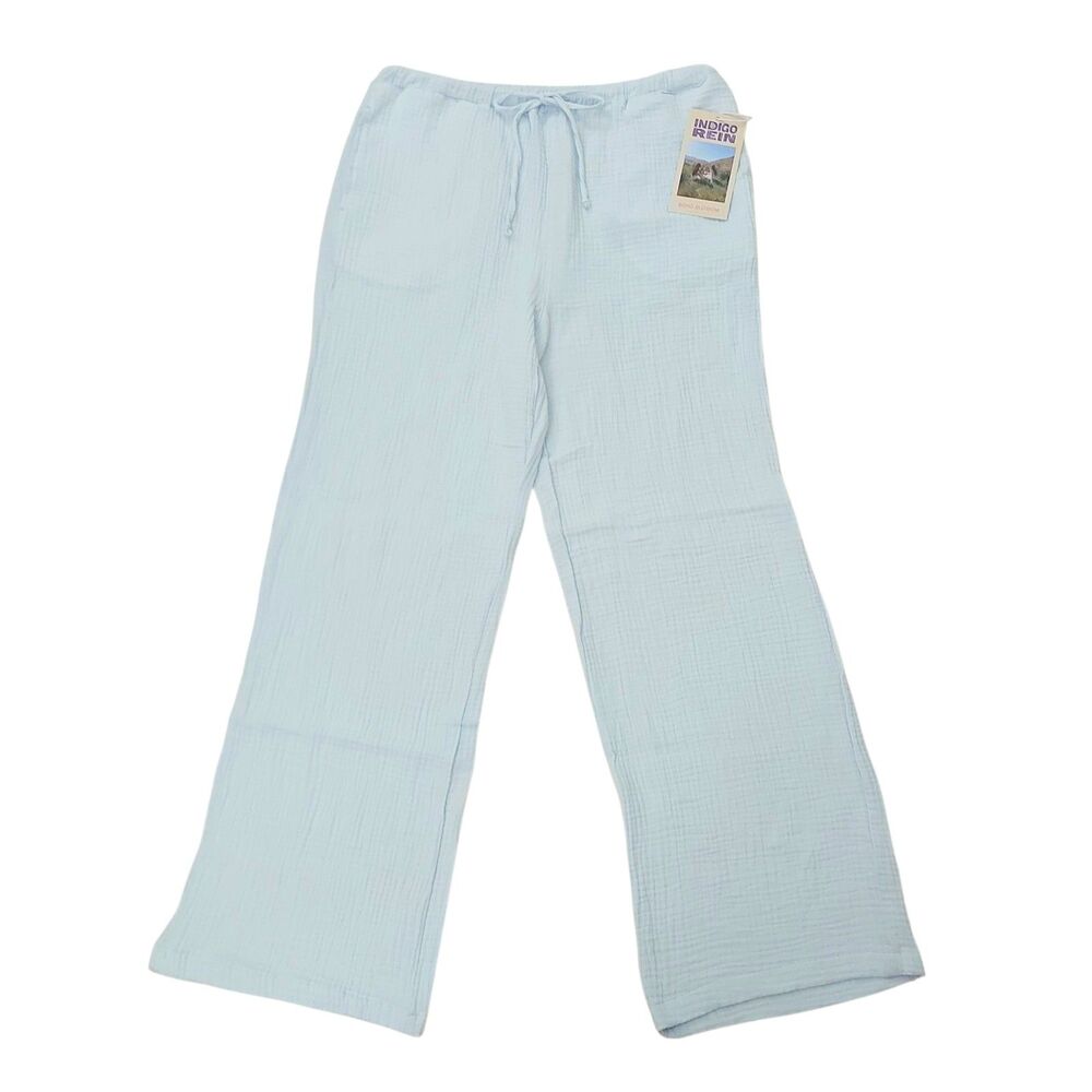 Indigo Rein Gauze Wide Leg Pants Womens Large Light Blue Cotton Beach Lounge